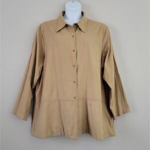 ASHLEY STEWART Size 22 Camel Faux Suede Shirt Jacket Tan Snap Front Shacket